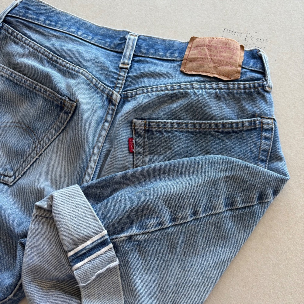 Vintage 80s Levis 501 Selvedge Denim Jean Shorts Light‎ Wash Button Fly